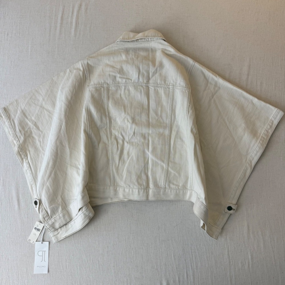 NWT Pilcro Anthropologie Weston Cape Denim Jacket Women L/XL Ivory Oversized - Picture 6 of 16
